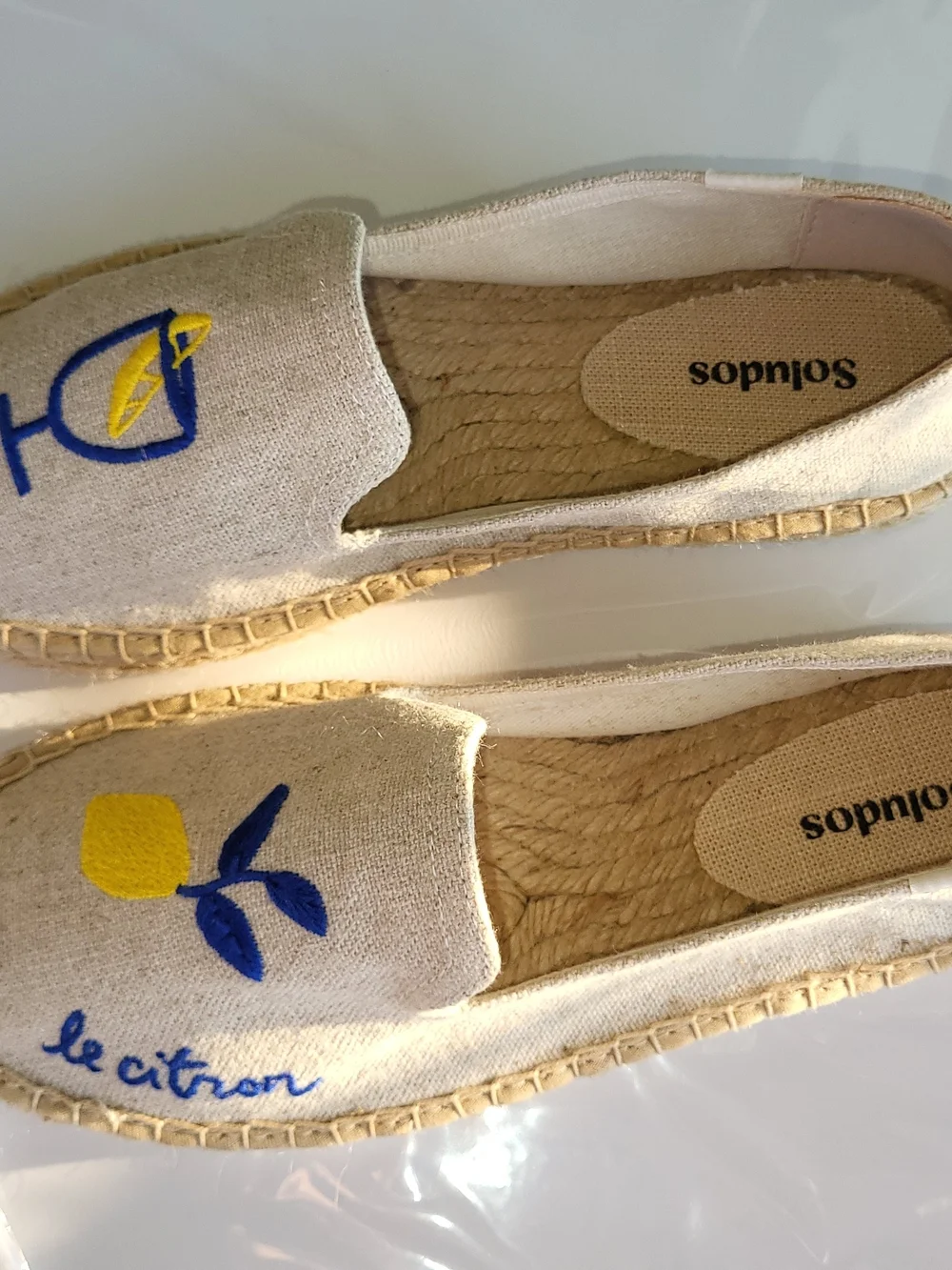 Soludos Beige Canvas Lemon & Cocktail Embroidered Espadrilles